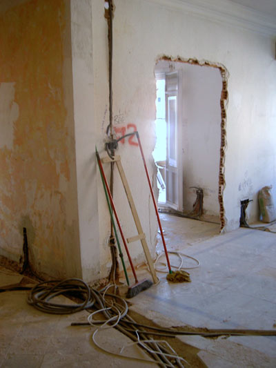 Construction living room sliding door demolition